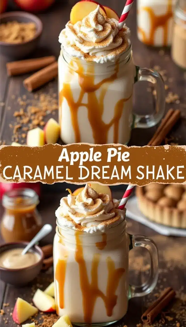 Pinterest pin for Caramel Apple Pie Milkshake