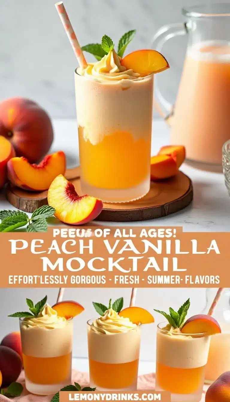 Pinterest pin for Peach Vanilla Mocktail