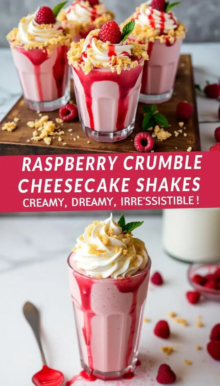 Pinterest pin for Raspberry Crumble Cheesecake Shake
