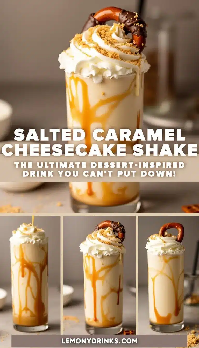Pinterest pin for Salted Caramel Cheesecake Shake