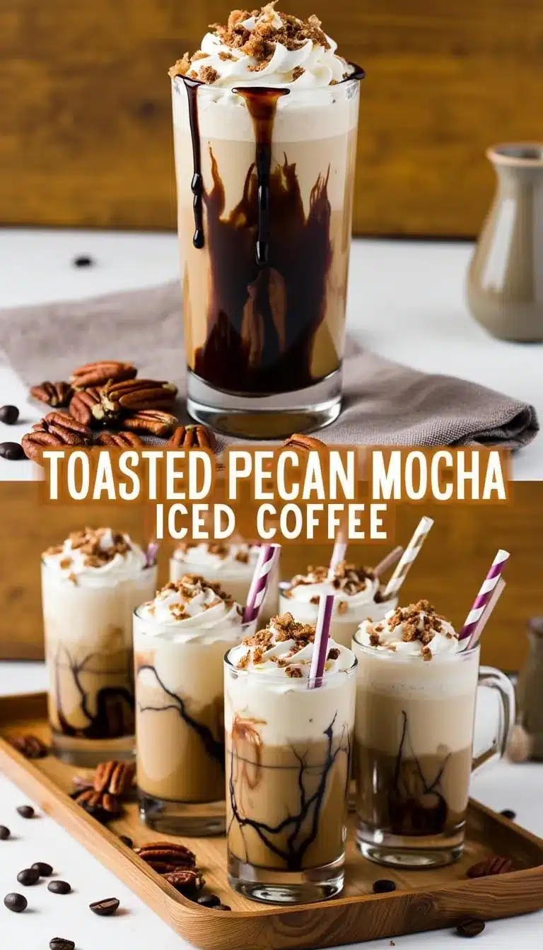 Pinterest pin for Toasted Pecan Mocha Iced Coffee