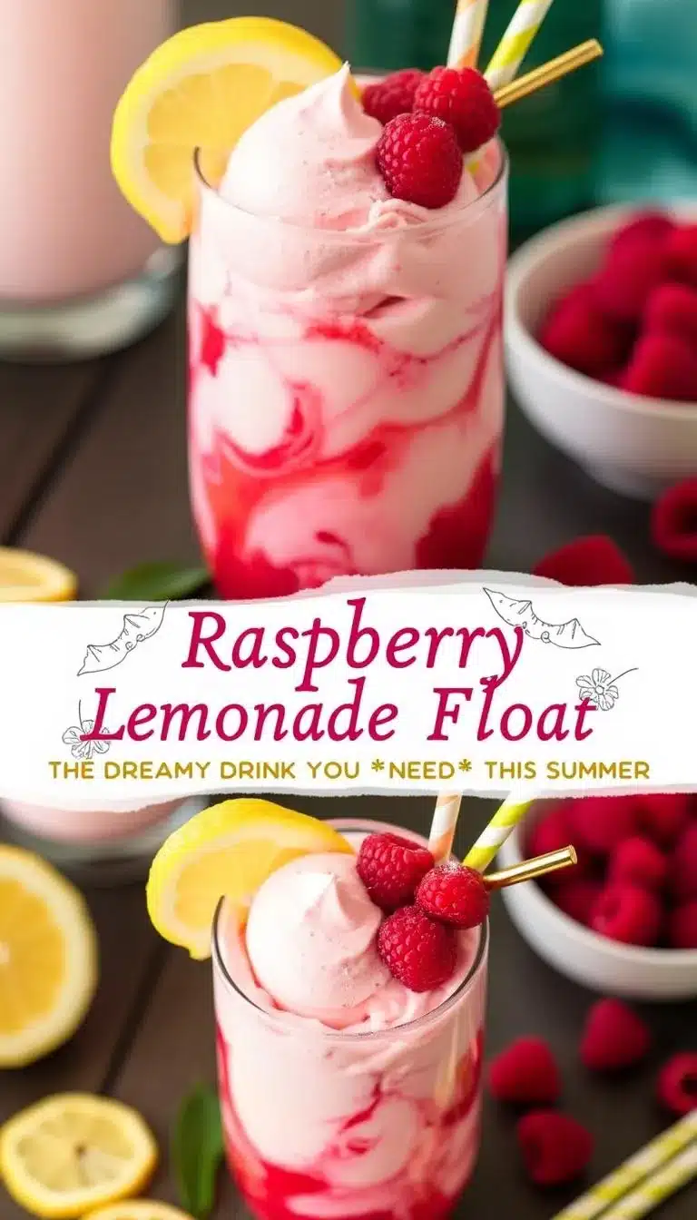 Pinterest pin for raspberry lemonade float