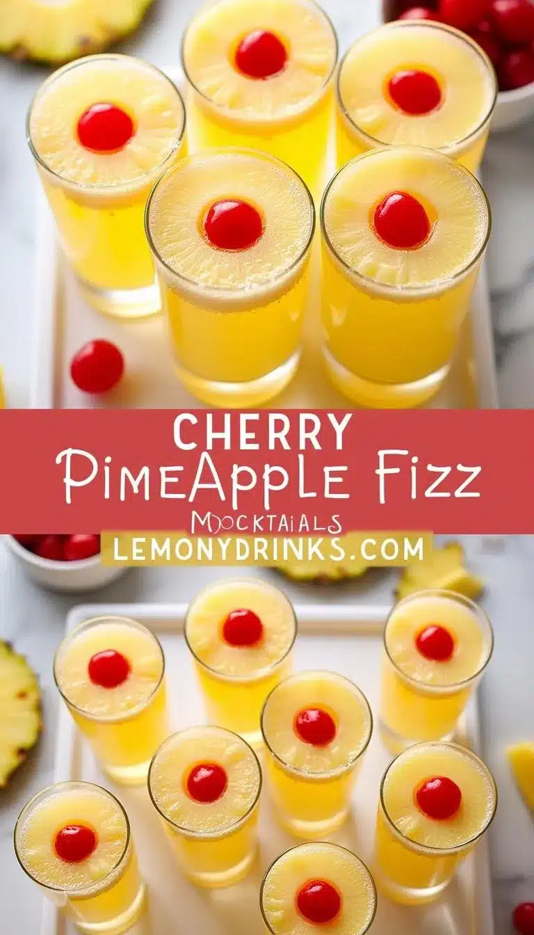 Pinterest pin for Cherry Pineapple Fizz Mocktail