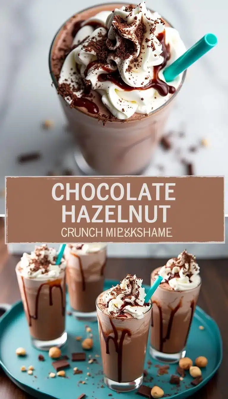 Pinterest pin for Chocolate Hazelnut Crunch Milkshake