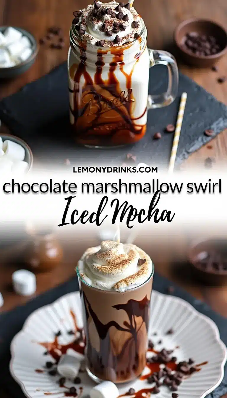 Pinterest pin for Chocolate Marshmallow Swirl Iced Mocha