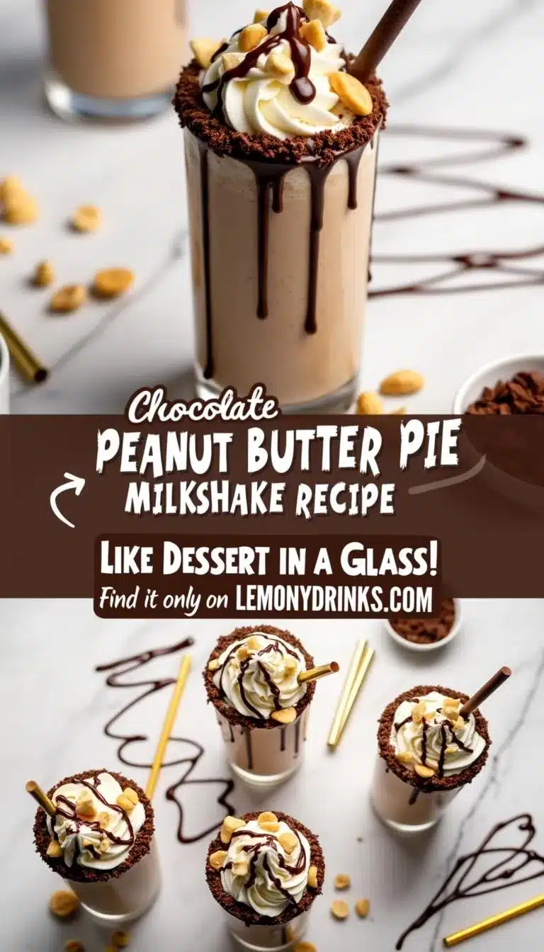 Pinterest pin for Chocolate Peanut Butter Pie Milkshake