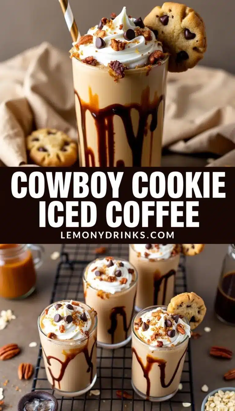 Pinterest pin for Cowboy Cookie Iced Coffee