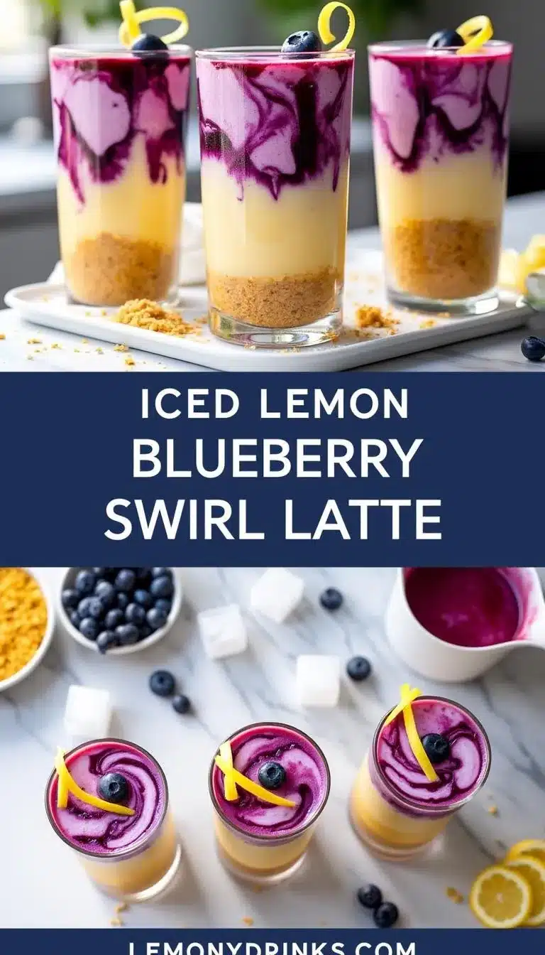 Pinterest pin for Iced Lemon Blueberry Swirl Latte