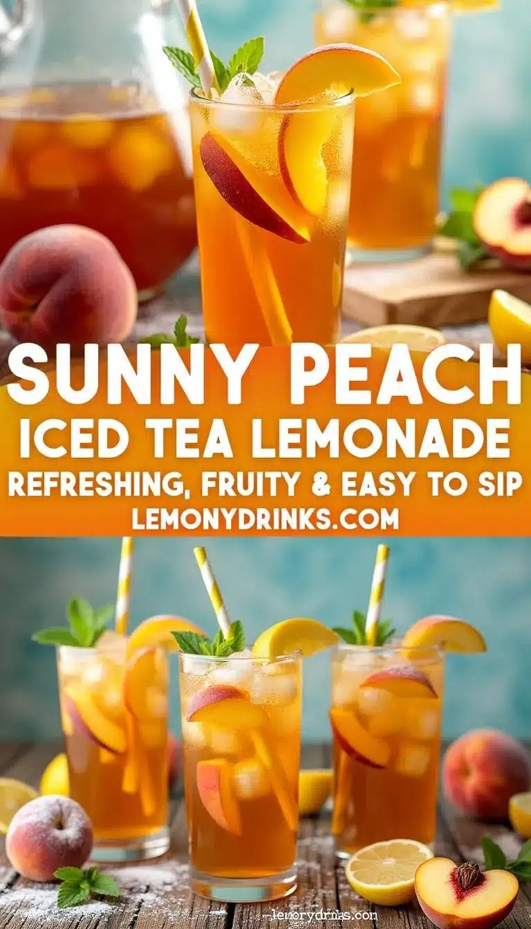 Pinterest pin for Peach Iced Tea Lemonade