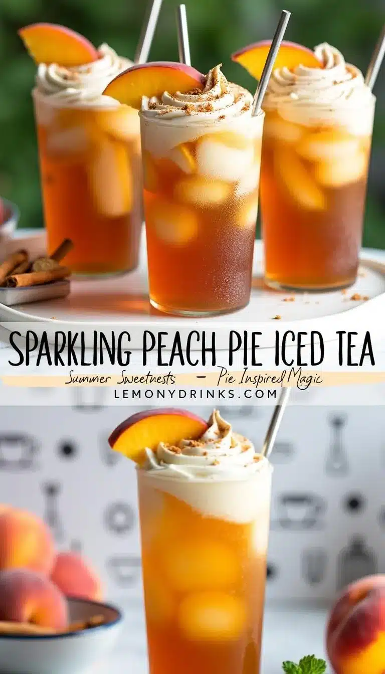 Pinterest pin for Sparkling Peach Pie Iced Tea