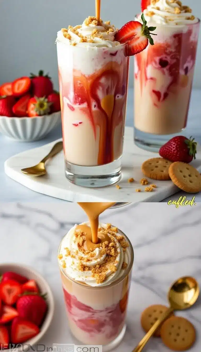 Pinterest pin for Strawberry Shortcake Iced Latte