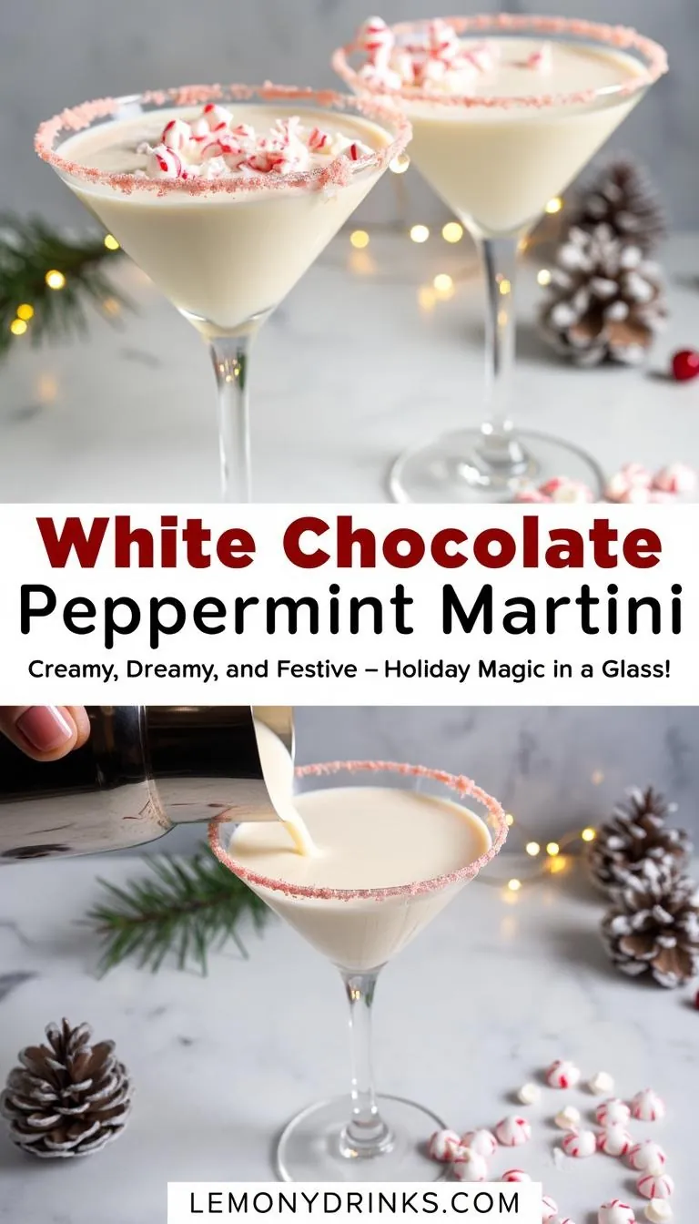 Pinterest pin for White Chocolate Peppermint Martini