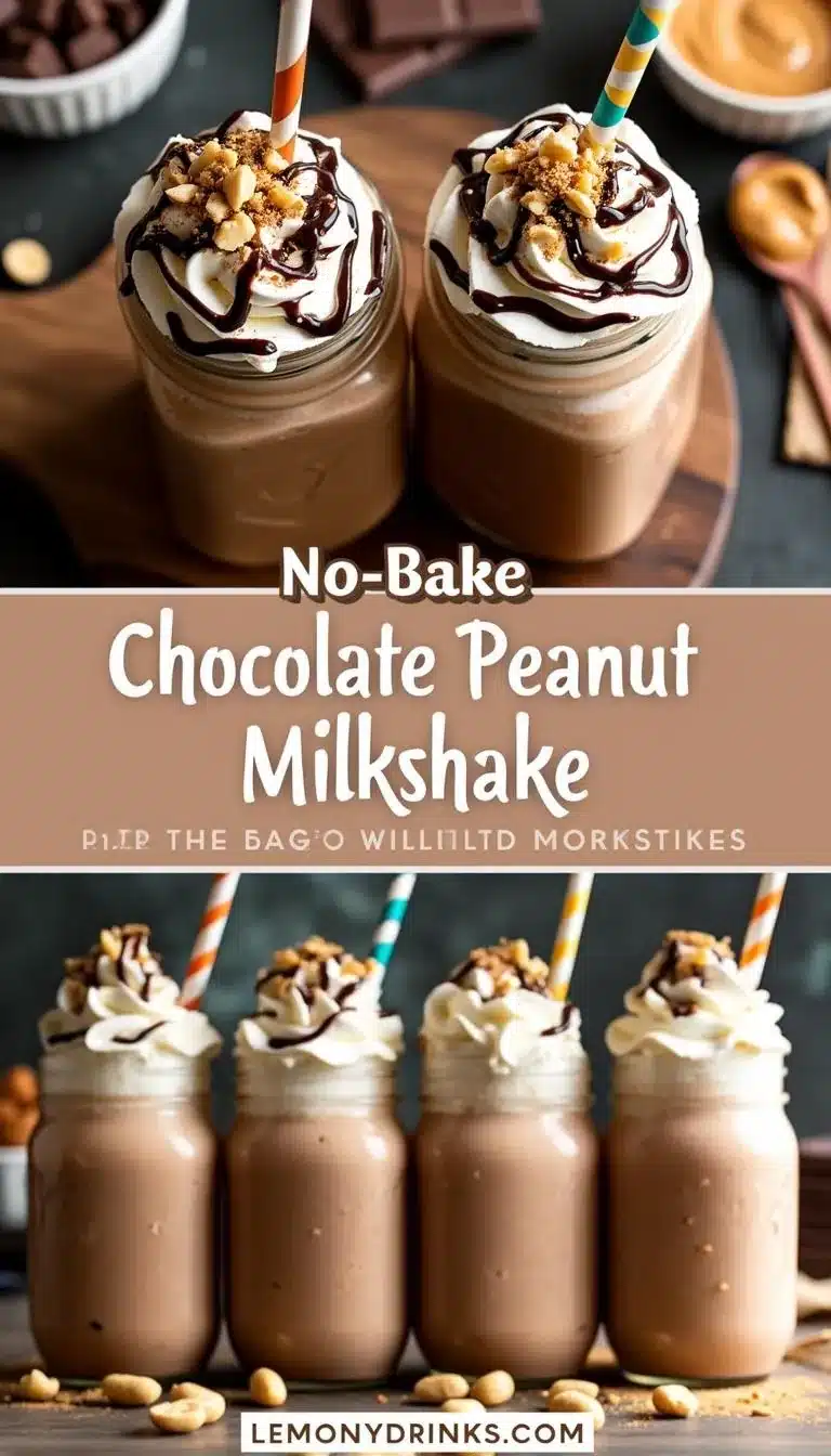 Pinterest pin for chocolate peanut butter milkshake