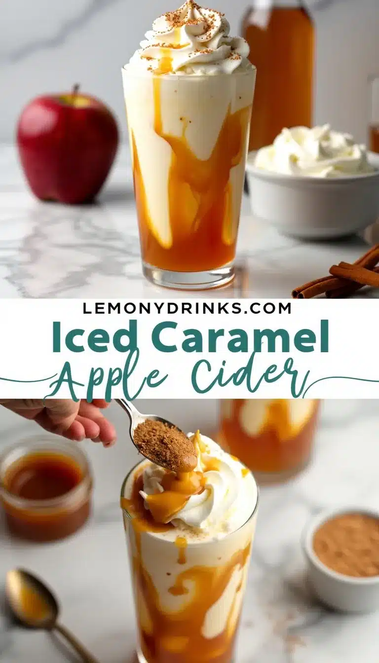 Pinterest pin for Iced Caramel Apple Cider Float