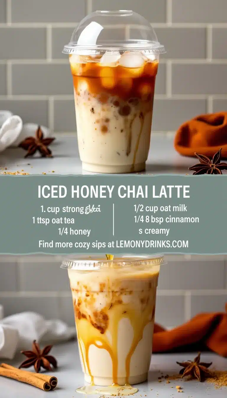 Pinterest pin for Iced Honey Chai Latte