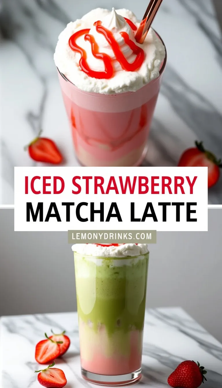 Pinterest pin for Iced Strawberry Matcha Latte