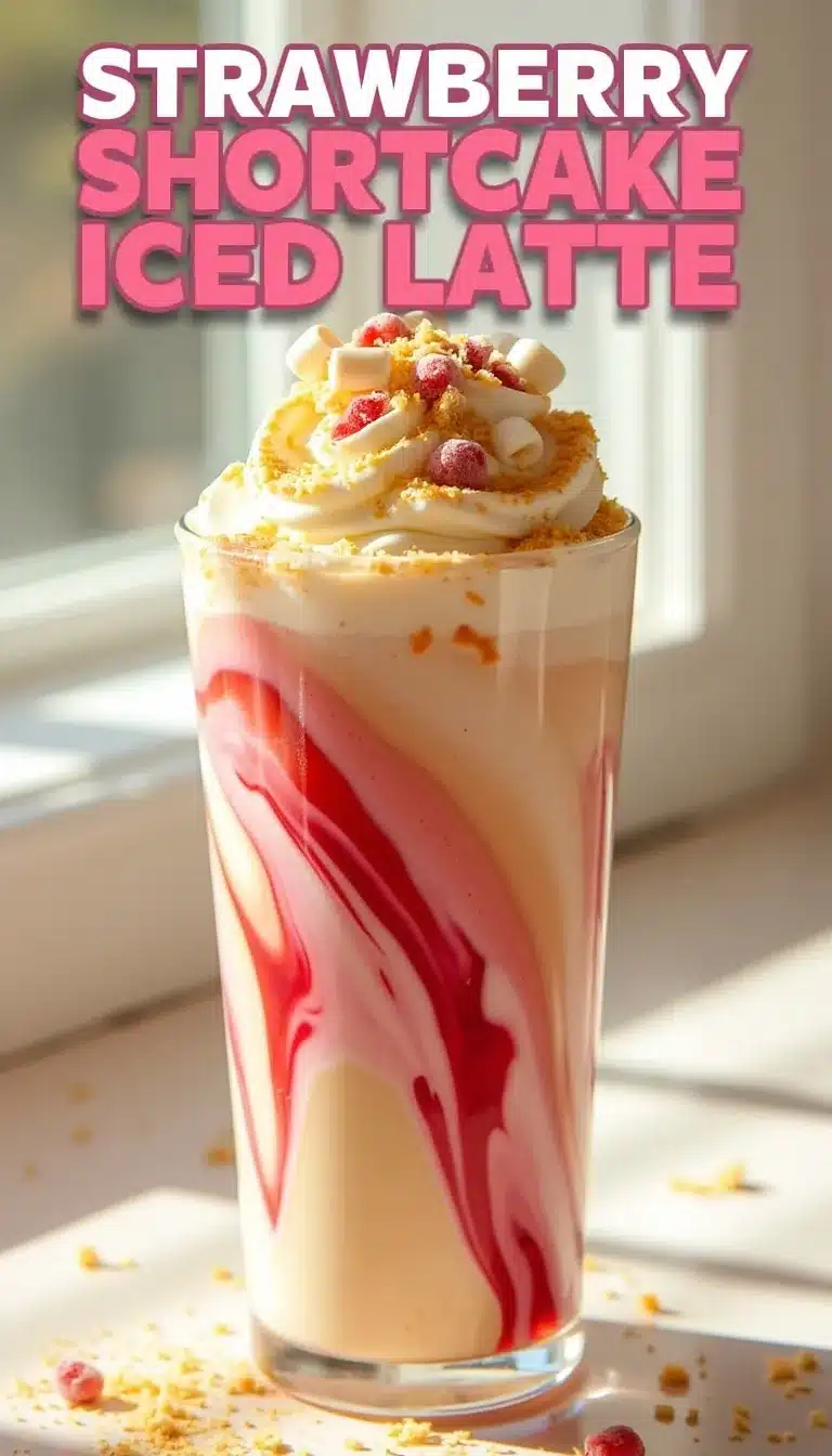 Pinterest pin for Strawberry Shortcake Iced Latte