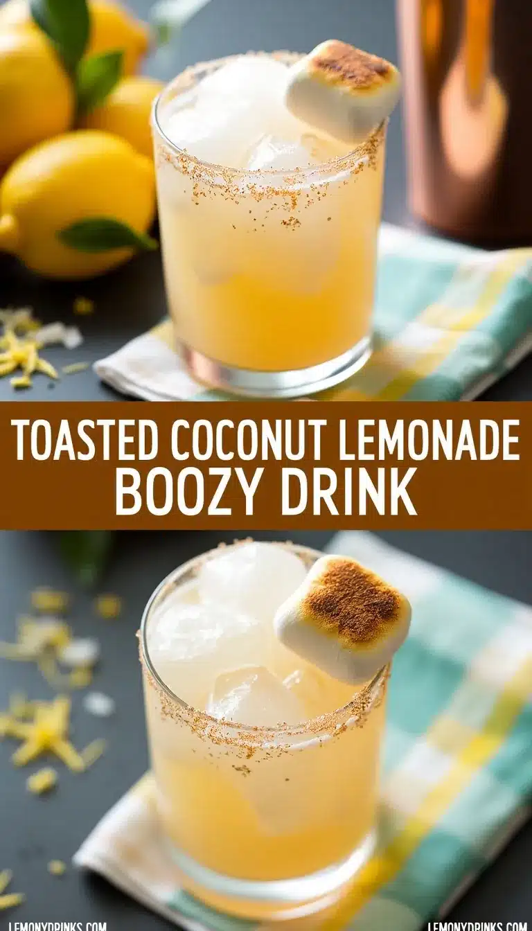Pinterest pin for Toasted Coconut Lemonade Cocktail