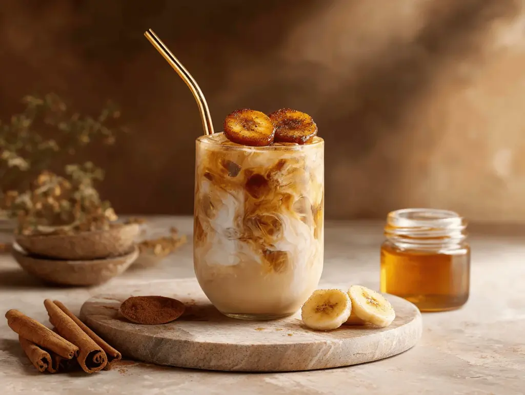 caramelized banana iced latte - featured image