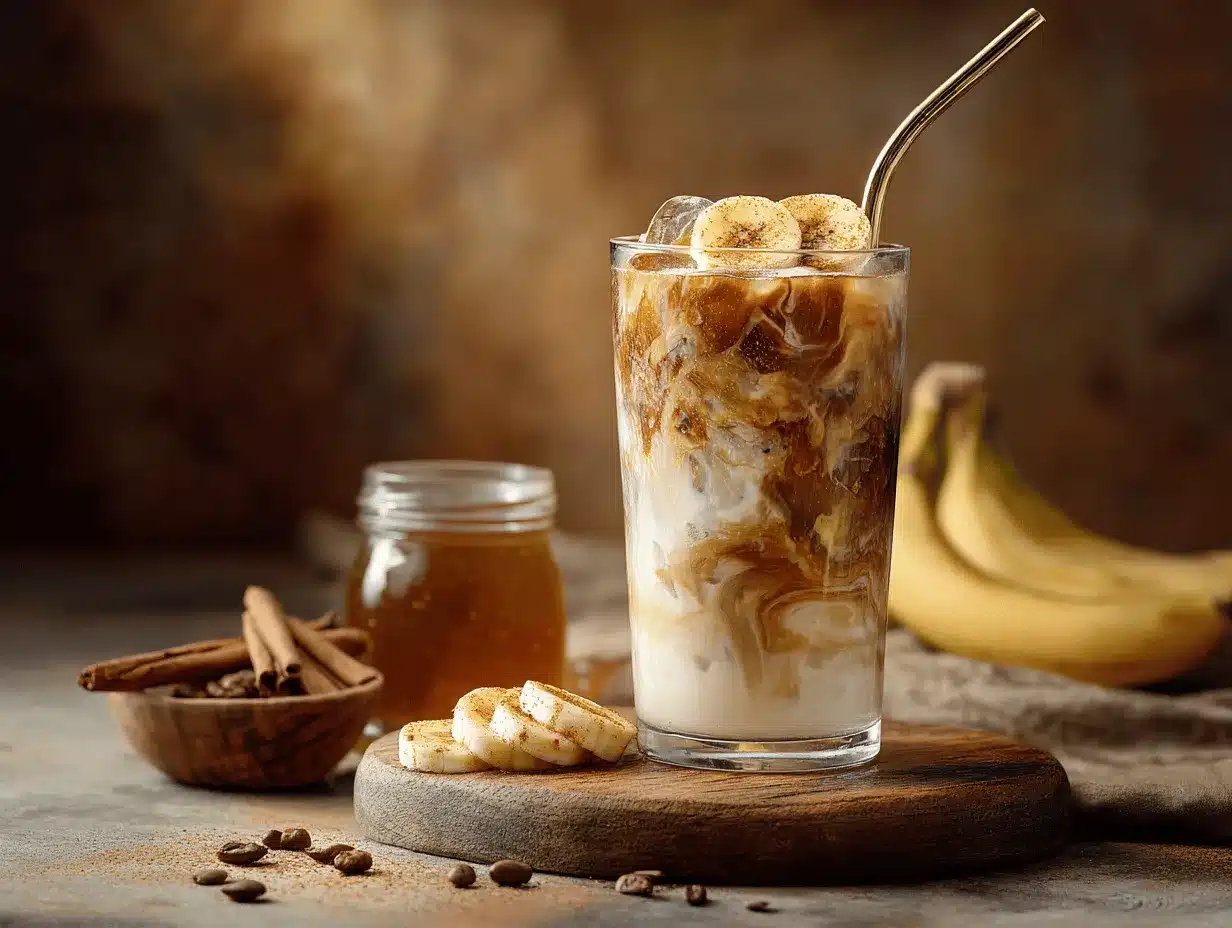 caramelized banana iced latte preparation steps