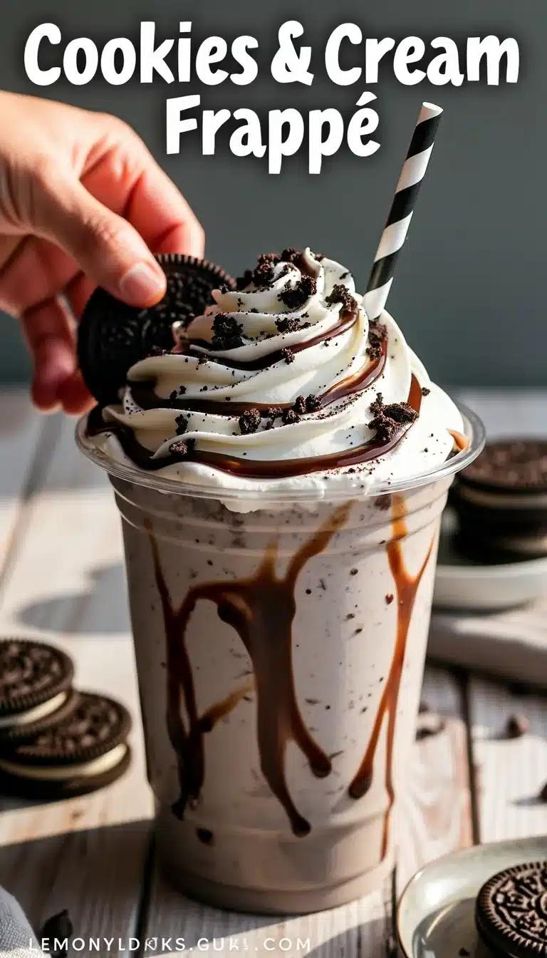 Pinterest pin for cookies and cream frappe