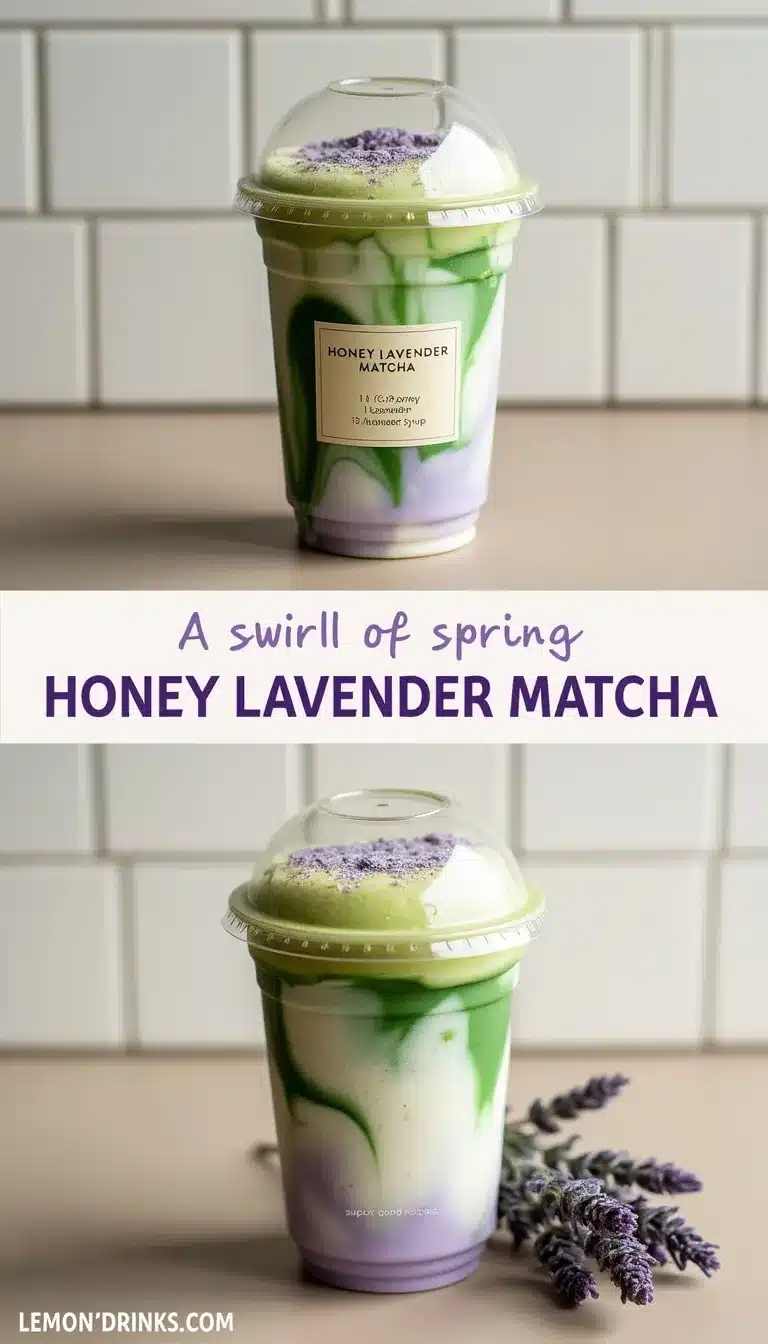 Pinterest pin for iced honey lavender matcha
