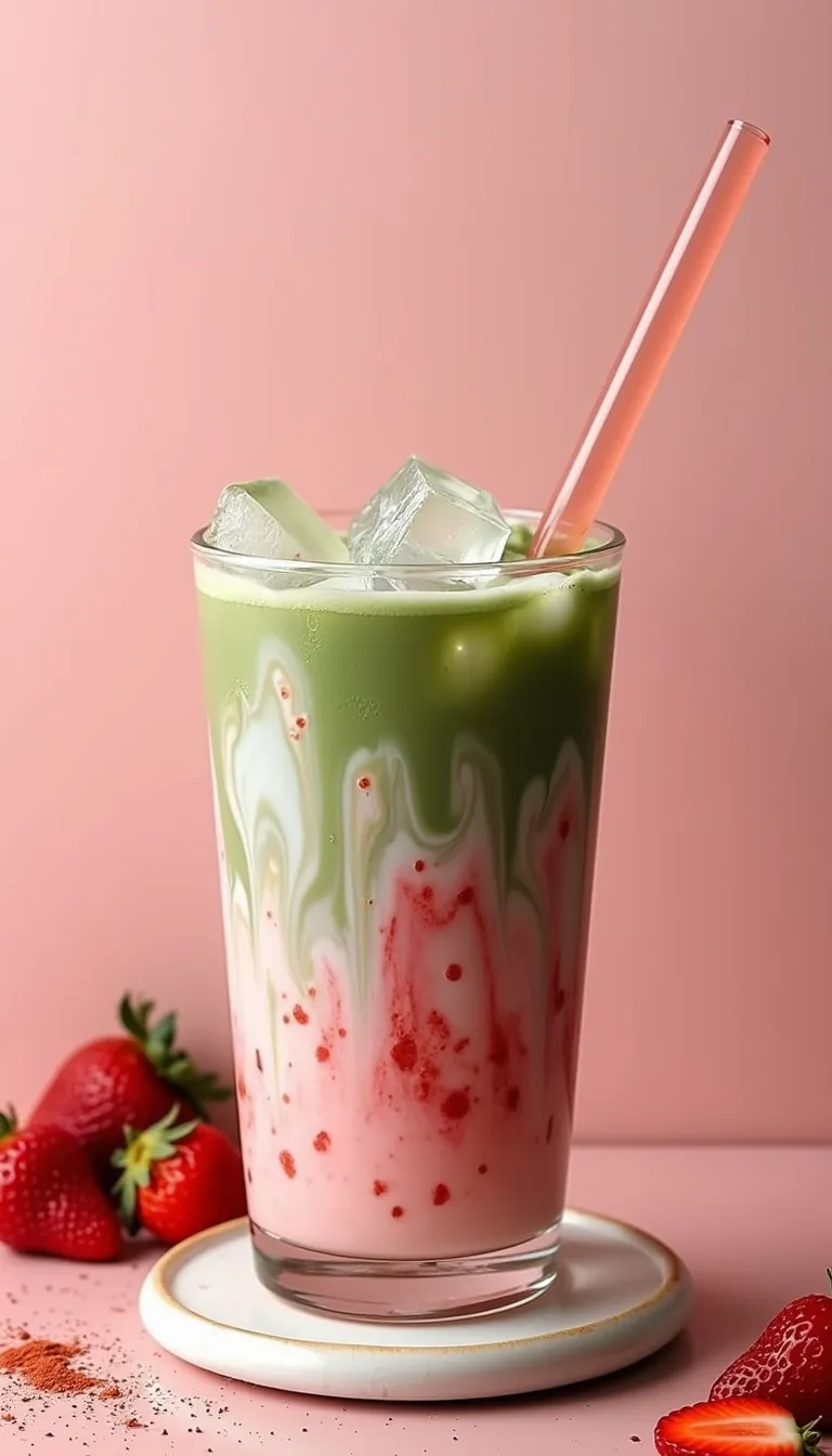 Pinterest pin for iced strawberry matcha