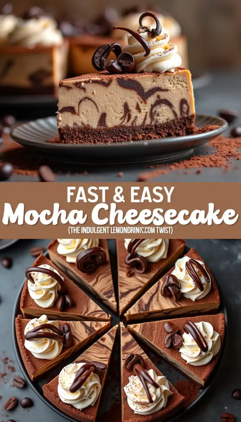 Pinterest pin for mocha cheesecake