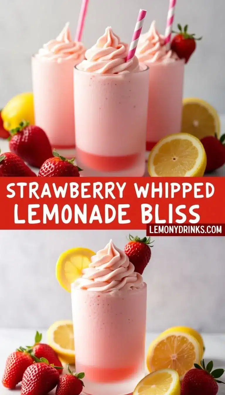 Pinterest pin for strawberry whipped lemonade