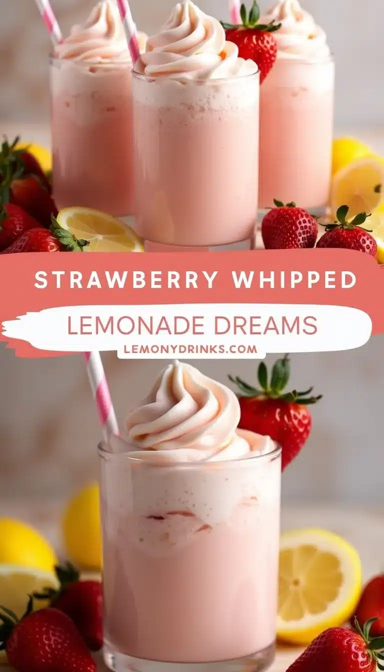Pinterest pin for strawberry whipped lemonade