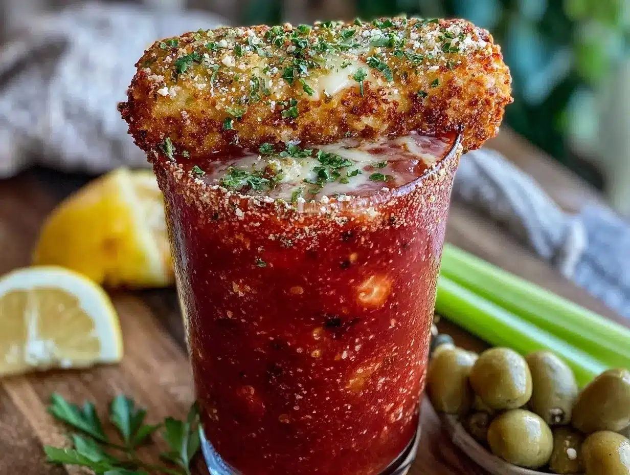 cheesy marinara Bloody Mary preparation steps