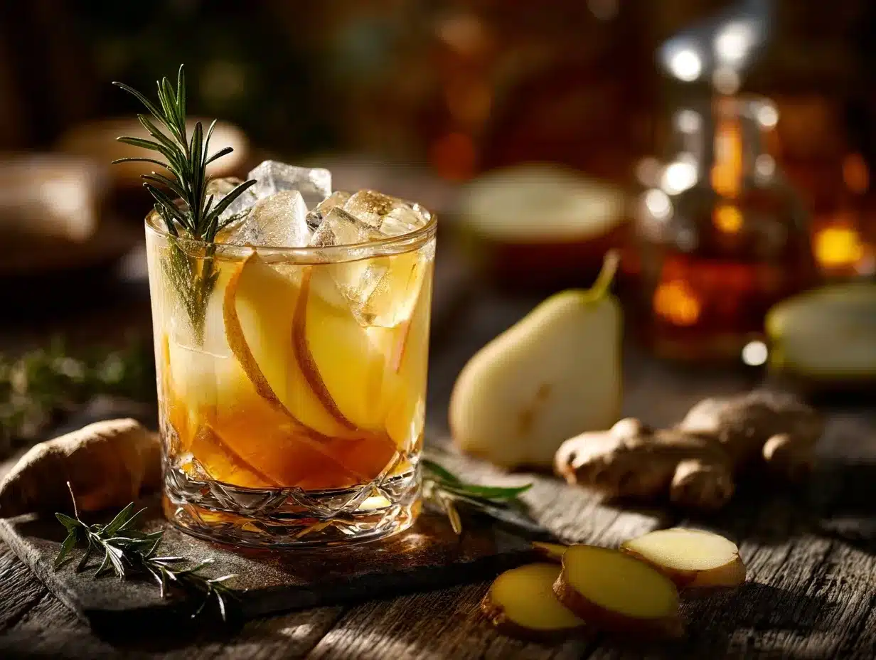 Pear and Ginger Bourbon Smash preparation steps