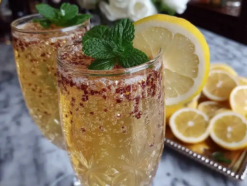 gold shimmer champagne cocktail - featured image