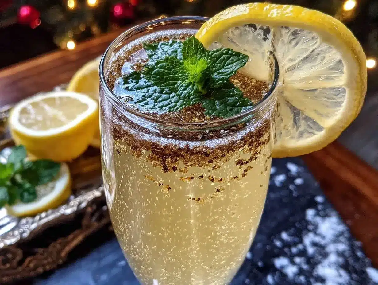 gold shimmer champagne cocktail preparation steps