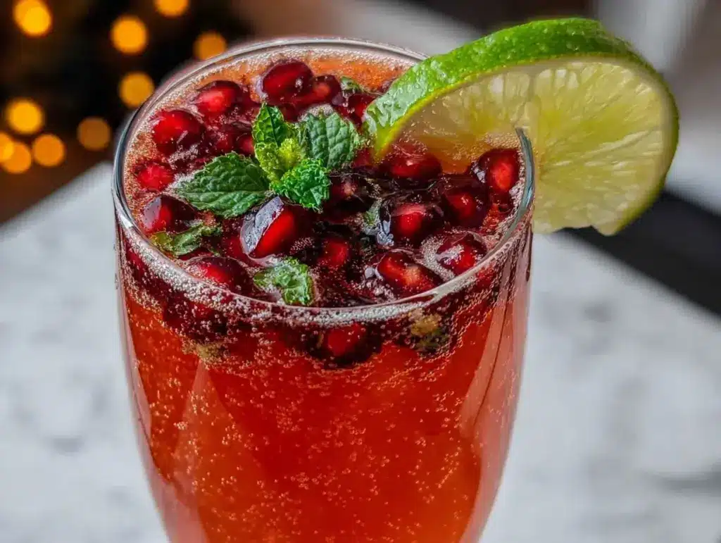 pomegranate champagne cocktail - featured image