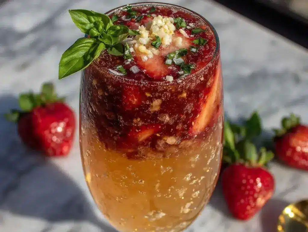 strawberry basil mimosa - featured image