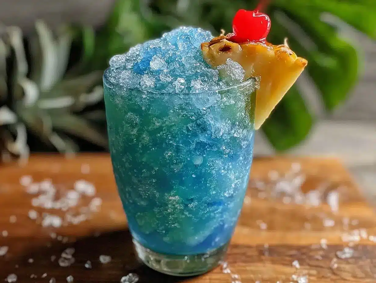 Blue Hawaiian frozen cocktail preparation steps