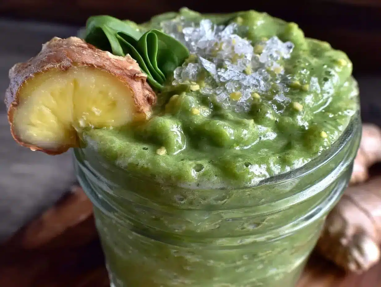 detox green smoothie with ginger and spinach preparation steps