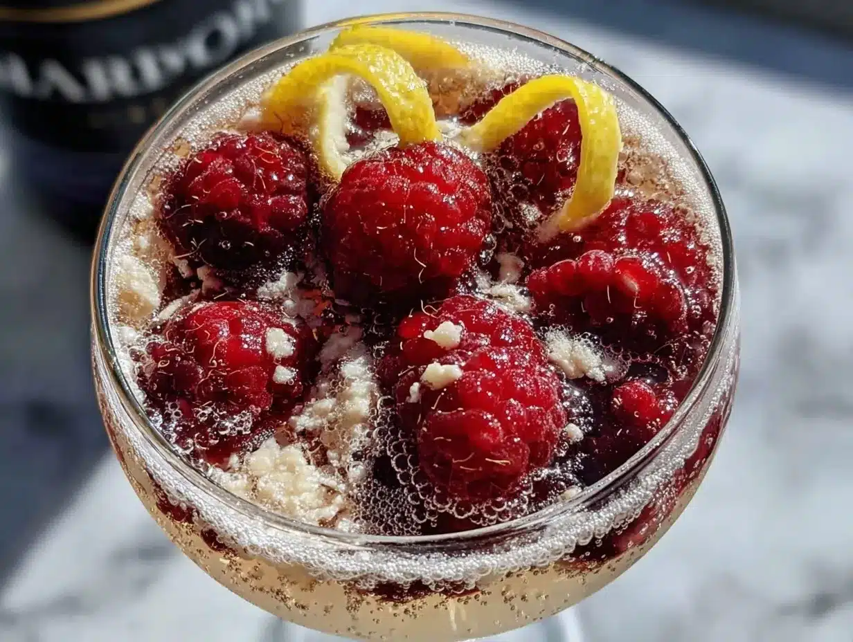 Elegant Raspberry Chambord French 75 Cocktail preparation steps