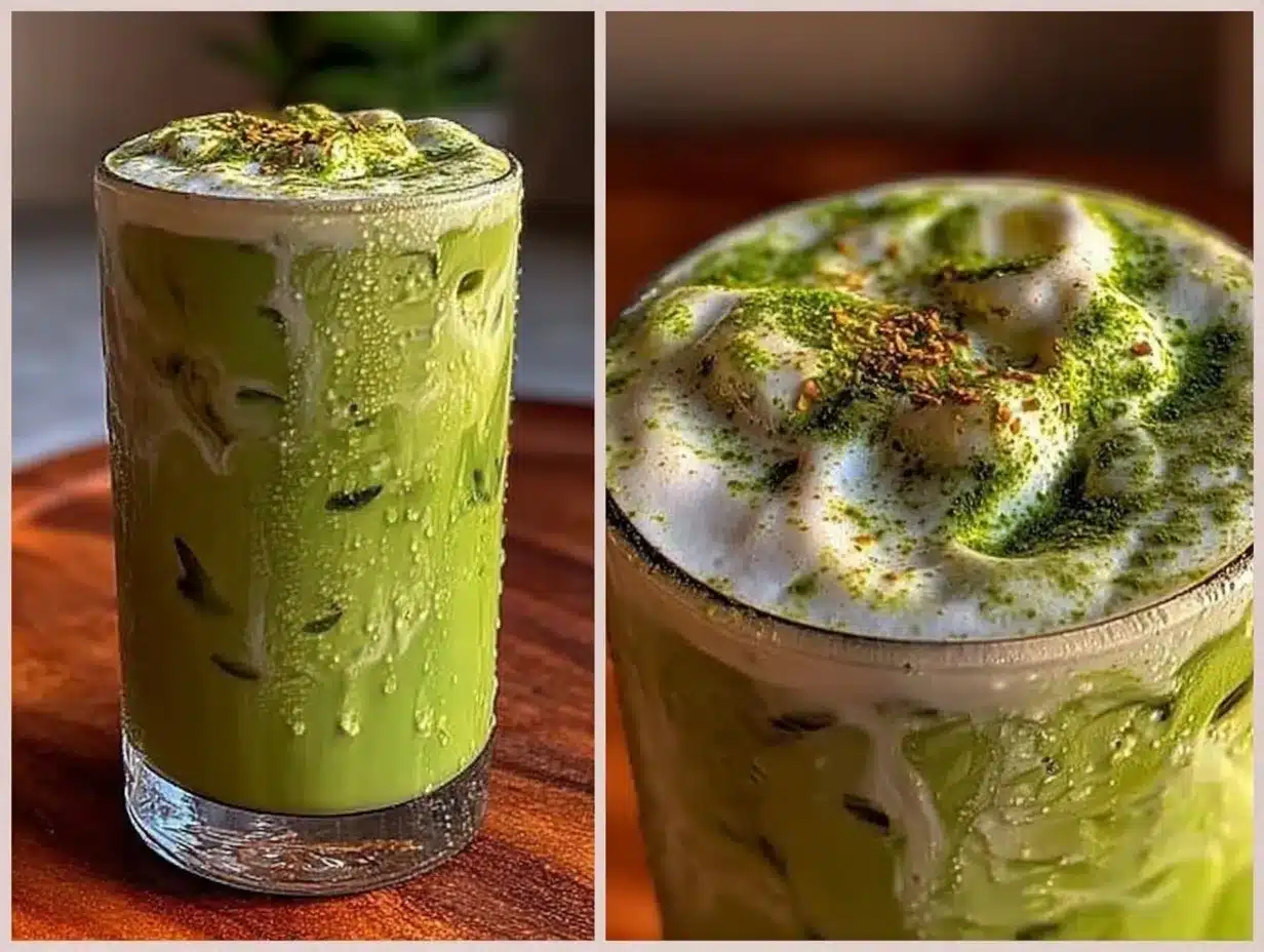 iced matcha latte with oat milk preparation steps