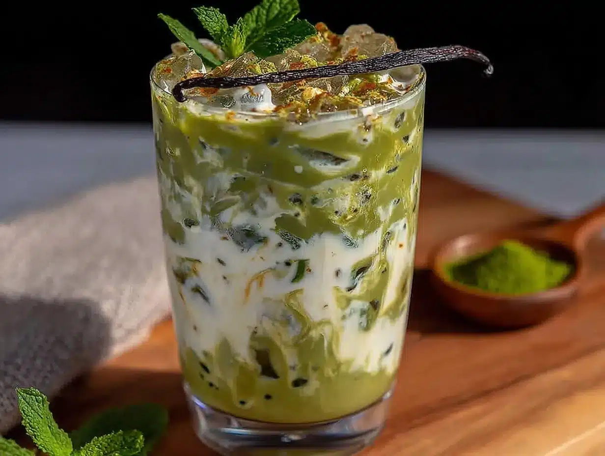 iced vanilla matcha latte preparation steps