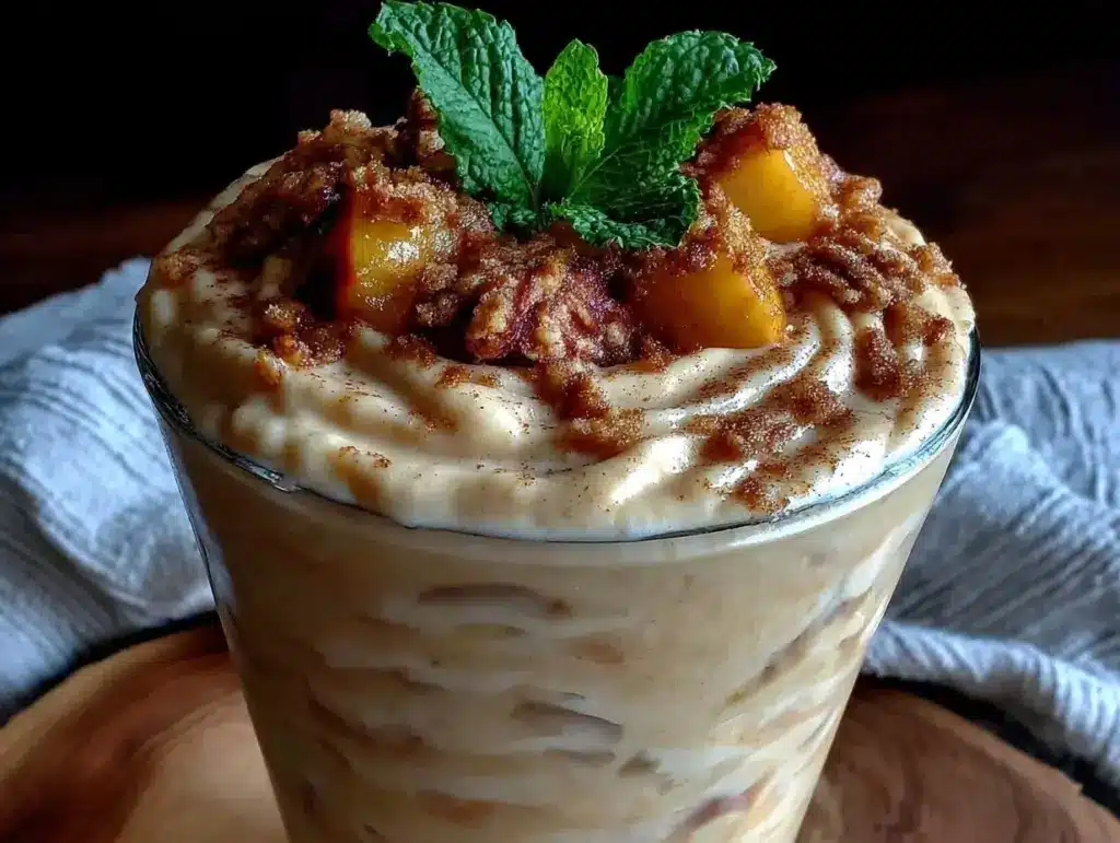 peach cobbler protein smoothie - featured image