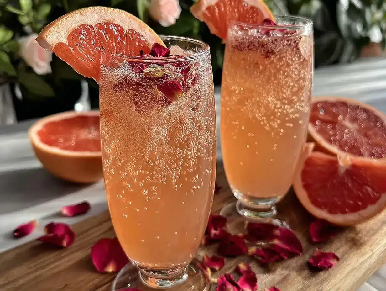pink grapefruit sparkler with rose preparation steps