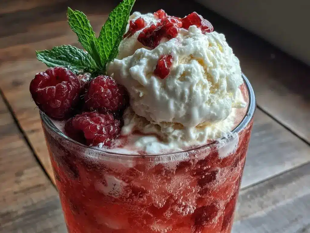 raspberry cream soda float recipe - featured image