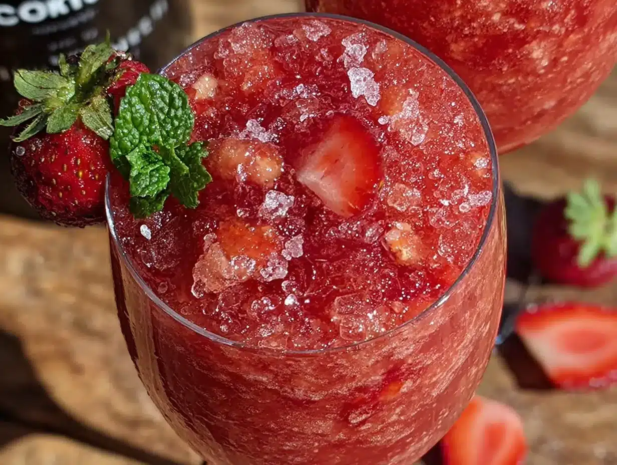 strawberry rosé frosé cocktail preparation steps