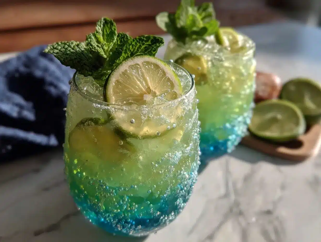 blue and green team spirit layered drinks preparation steps