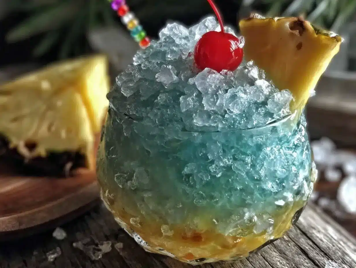 Blue Hawaiian frozen cocktail preparation steps