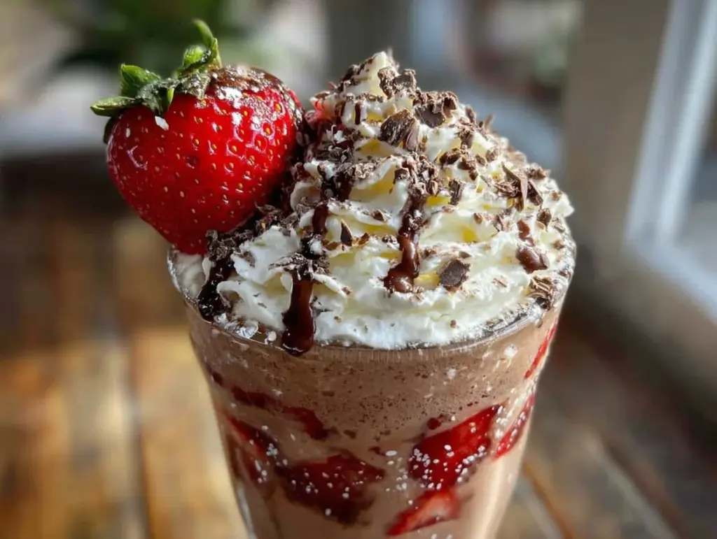 creamy chocolate-covered strawberry milkshake - featured image