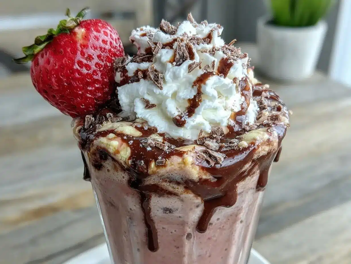creamy chocolate-covered strawberry milkshake preparation steps