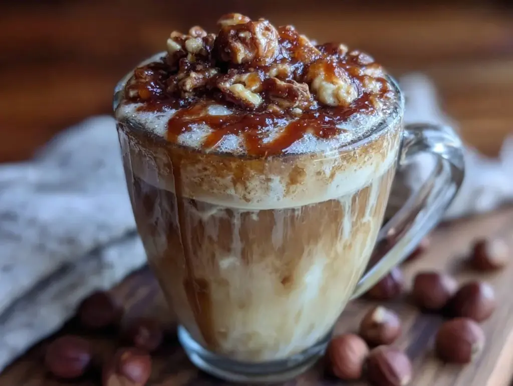 creamy hazelnut praline latte - featured image
